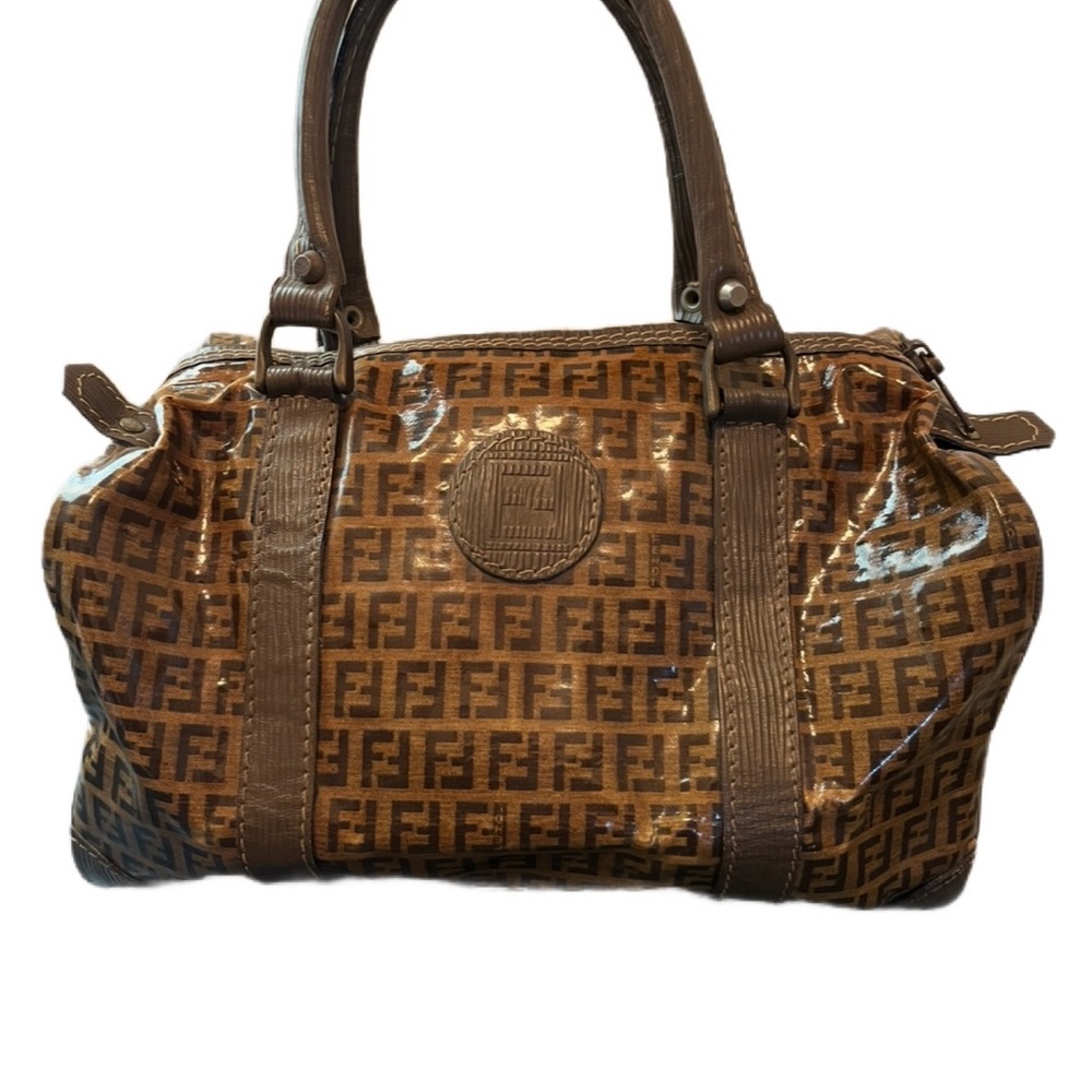 Fendi Brown Logo Glassy Satchel - Picture 2 of 14